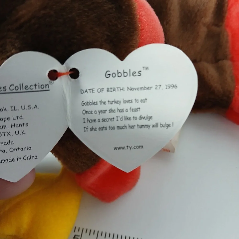 GOBBLES Ty Beanie Baby MultipleTag Errors 1996 Turkey Original Retired MINT Rare